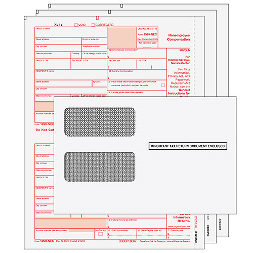 BUNDLE - 1099-NEC Laser 3 Part Tax Forms Set w/envelopes