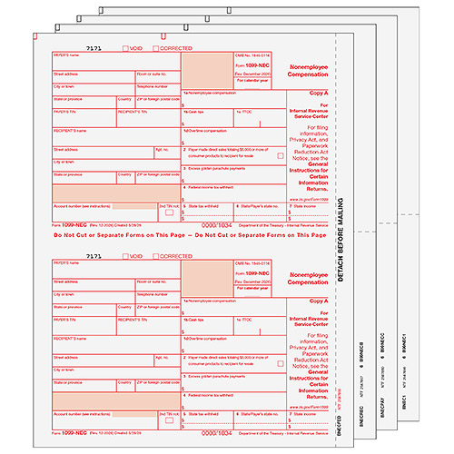 1099-NEC Laser 4 Part Tax Forms Set