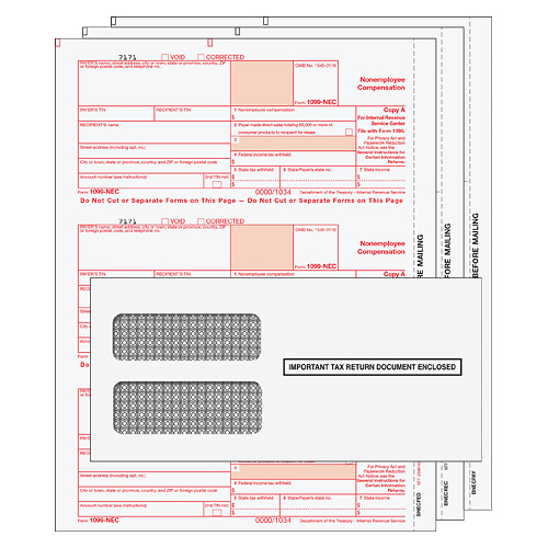 BUNDLE - 1099-NEC Laser 3 Part Tax Forms Set w/envelopes