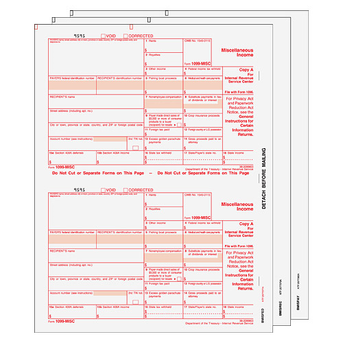 1099-MISC Laser 3 Part Tax Forms Set