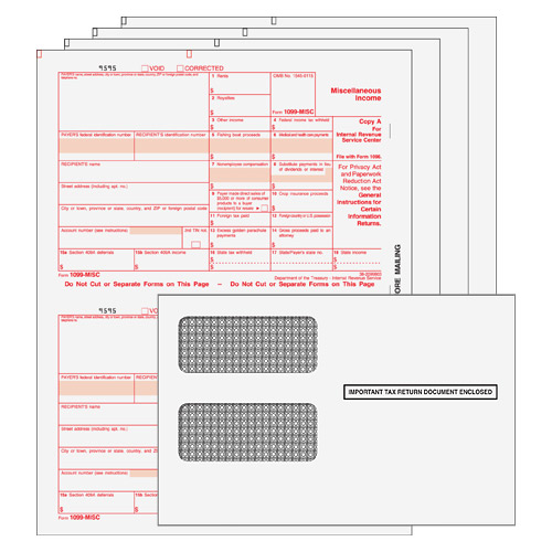 BUNDLE - 1099-MISC Laser 4 Part Tax Forms Set w/envelopes