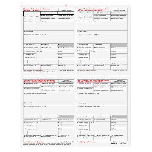 W-2 Laser 4-up Pre-Printed Tax Forms