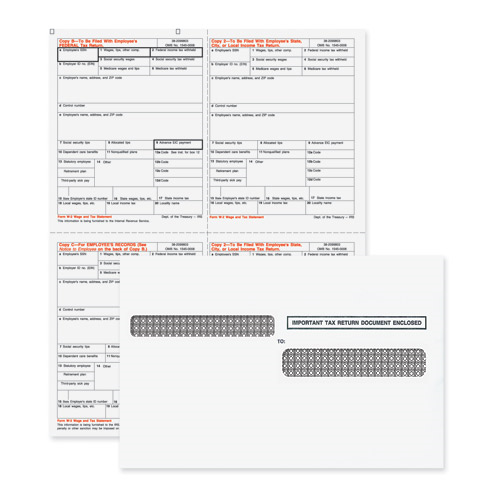 BUNDLE - W-2 Laser 4-up Pre-printed Tax Forms w/envelopes