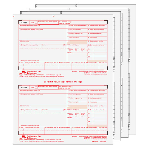 W-2 Laser 4 Part Tax Forms Set