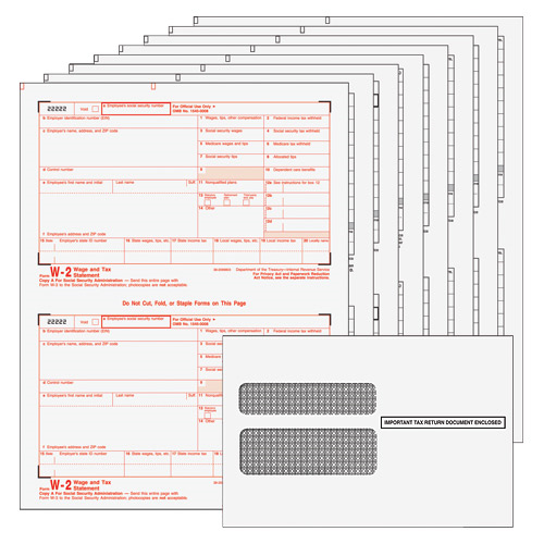BUNDLE - W-2 Laser 8 Part Tax Forms Set w/envelopes